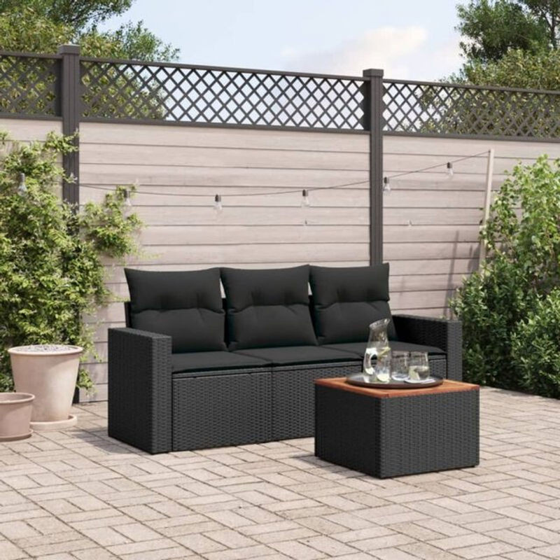 4-tlg. Garten-Sofagarnitur aus Poly-Rattan mit Kissen in Schwarz von vidaxl im modernen Design - Bild 1