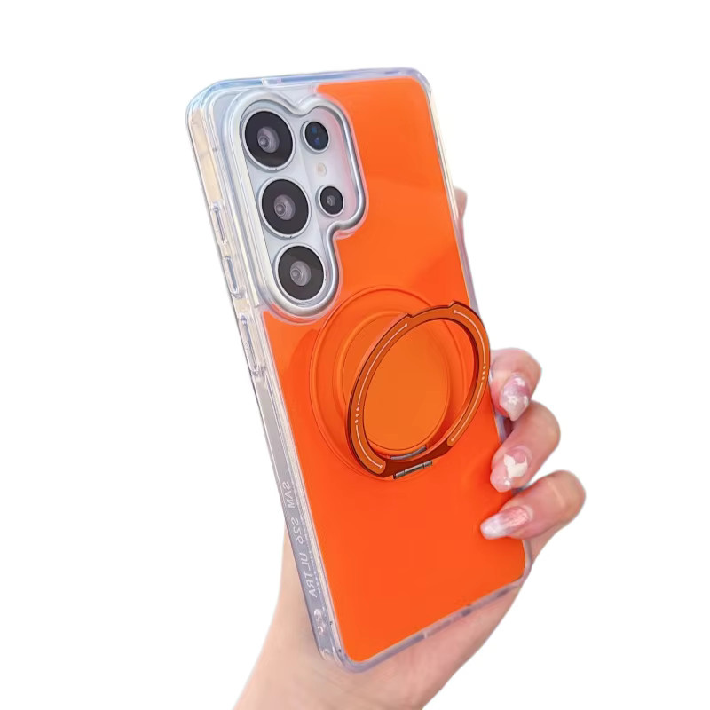 SUNWARD Magnetische Acryl Handyhülle mit 360 Grad drehbarem Ringhalter für Samsung Galaxy S25 S24 S23 S22 Ultra Plus in Transparent und Weiß - Bild 3