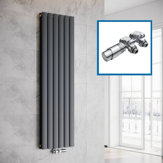 SONNI Badheizkörper Design Flach Paneelheizkörper Anthrazit mit Mittelanschluss H: 160,0 cm, B: 46,5 cm - Bild 1