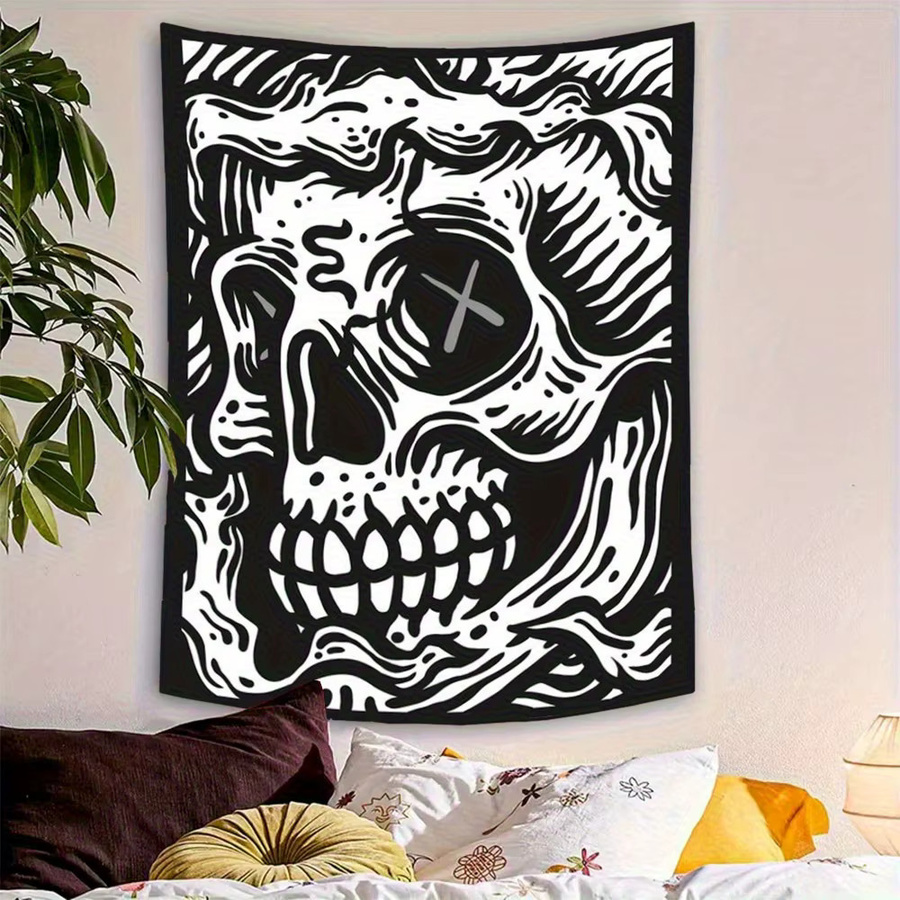 VIKAMA Wandteppich mit Totenkopfmotiv in Schwarz-Weiß - Bild 2