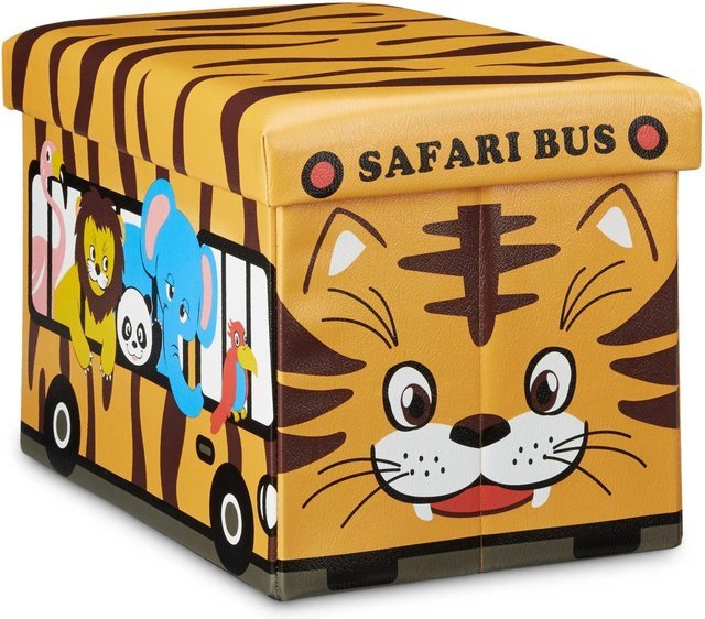 Relaxdays Spielzeugkiste Safari Bus aus Kunstleder, faltbar, multicolor, B/T/H: 48 x 32 x 32 cm - Bild 1