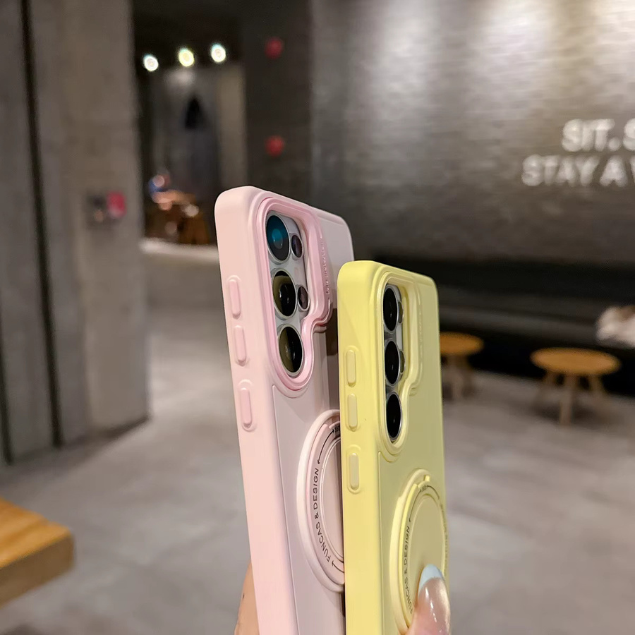 Stoßfeste Samsung Handyhülle mit 360 Grad drehbarem magnetischem Klappständer und MagSafe-Halterung für Samsung S26 S25 S24 Ultra Plus in Orange und Pink - Bild 2