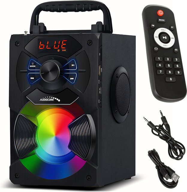Tragbarer Bluetooth-Lautsprecher Audiocore AC730 in Schwarz mit 2.1 Sound, SD-Radio, USB, Aux-In und Mikrofonanschluss - Bild 1