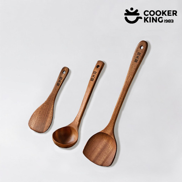 COOKER KING 3-in-1 Kochwerkzeug-Set aus Holz mit Spatel und Löffel in Braun - Bild 1