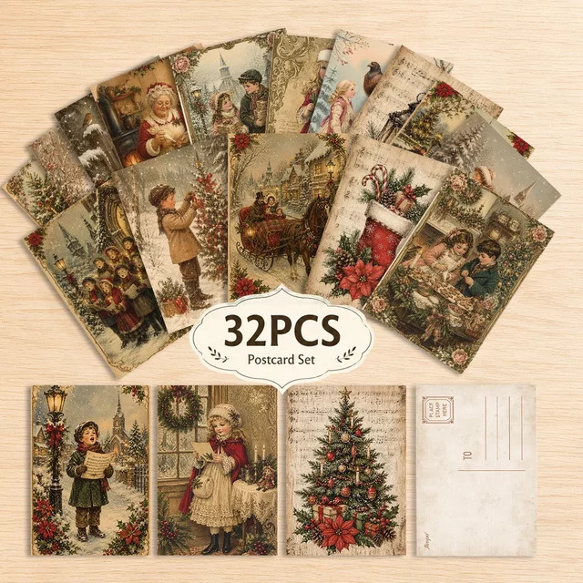 32 Stück Vintage-Postkarten mit Weihnachtsmotiven in Multicolour aus Papier - Bild 1