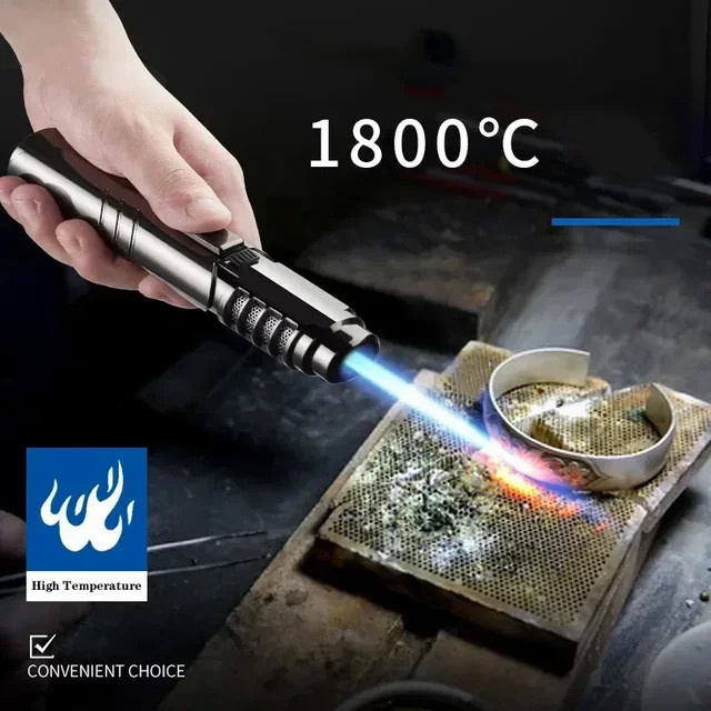Hochtemperatur-Sprühpistole aus Metall mit 1800 Grad Jet-Flamme, windfestes Butan-Gas-Feuerzeug in Blau für Outdoor und Schweißarbeiten - Bild 1
