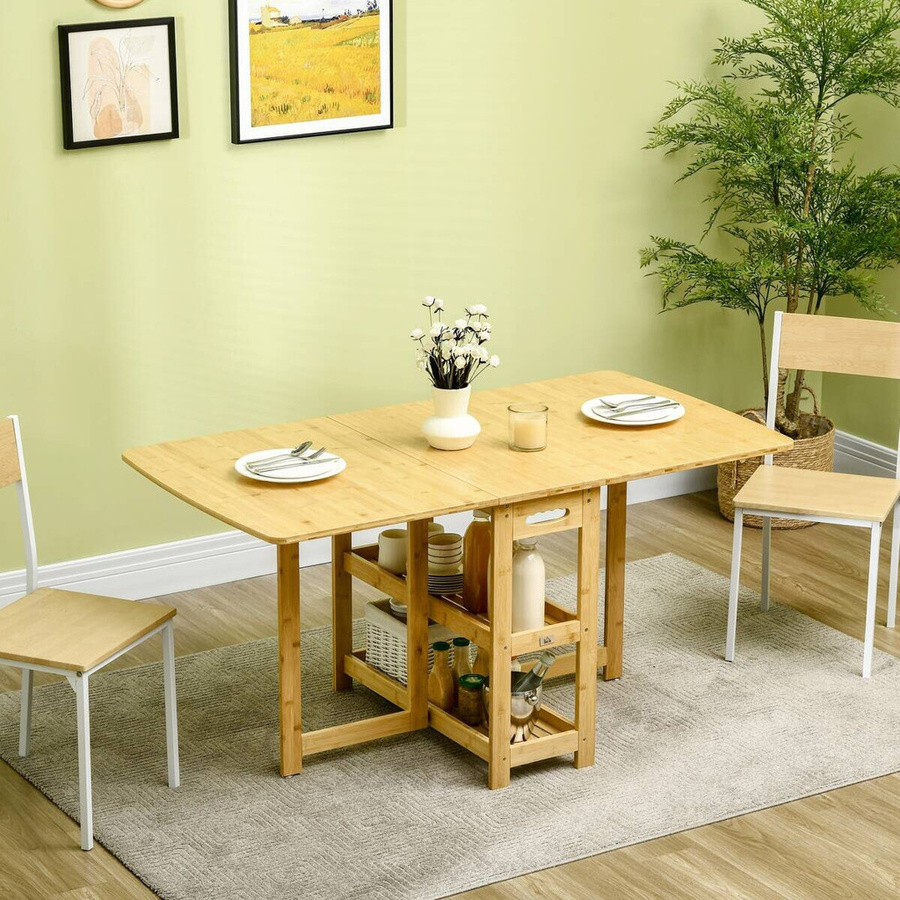 HOMCOM Klapptisch aus Bambus in Braun mit ausziehbarer Butterfly-Platte, B/T/H: 80 x 150 x 73,5 cm - Bild 3