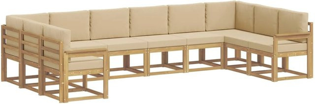 vidaXL Outdoor-Sofagarnitur L-Form aus Akazienholz mit 10 Kissen in Weiß und Beige - Bild 1