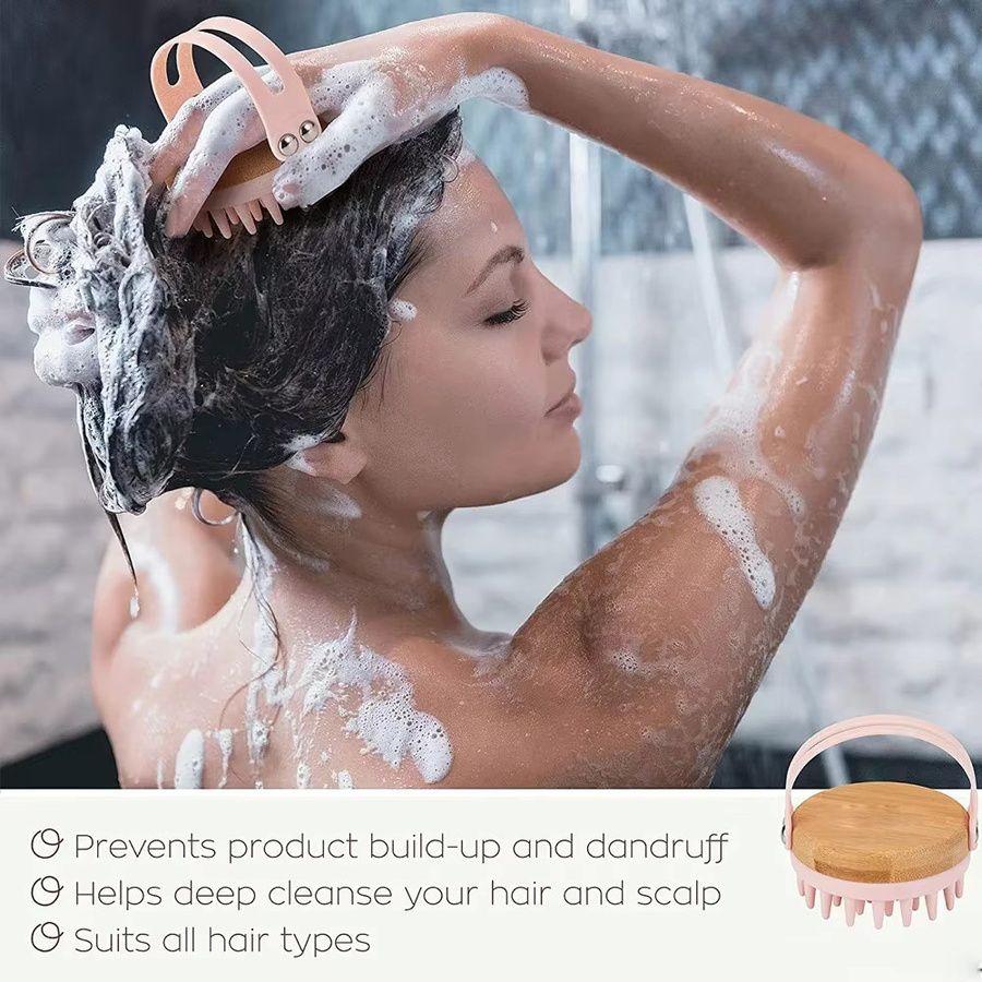 Holz-Shampoo-Bürste mit Silikon-Massage, Unisex - Bild 2