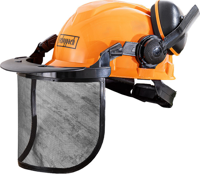 Scheppach Forstschutzhelm M-5009 in Orange mit Gehörschutz und Visier aus HDPE nach EN 397 - Bild 1