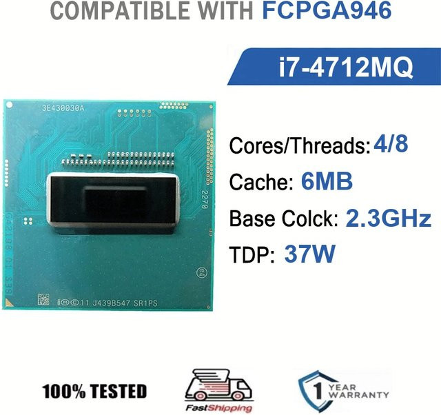 Intel Core i7-4712MQ CPU mit 4 Kernen und 8 Threads, 2,3 GHz, 6 MB Cache, Haswell HD Graphics 4600, FCPGA946 SR1PS - Bild 1