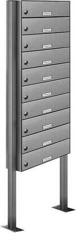 AL Briefkasten für 10 Parteien mit Zaundurchwurf, silberfarben, B/H/T: 153,525 x 170,0 x 27,5 cm - Bild 1