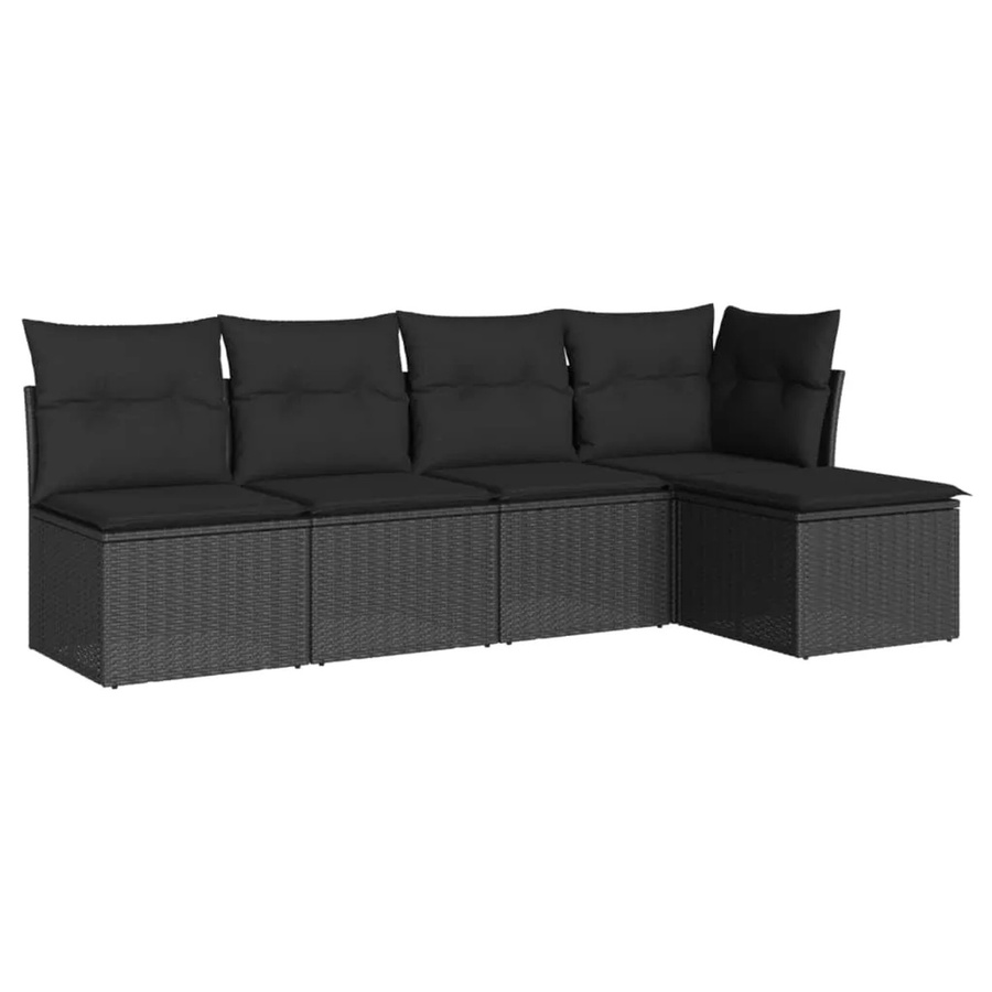 vidaXL 5-tlg. Garten-Sofagarnitur in L-Form aus Poly-Rattan mit Kissen und Stauraum, Schwarz - Bild 2