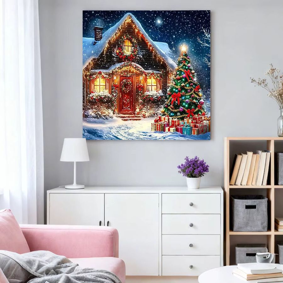 HUACAN Diamant-Malerei Hauslandschaft mit Baum als Weihnachts-Mosaik-Dekoration in Multicolor mit quadratischen Bohrern - Bild 3