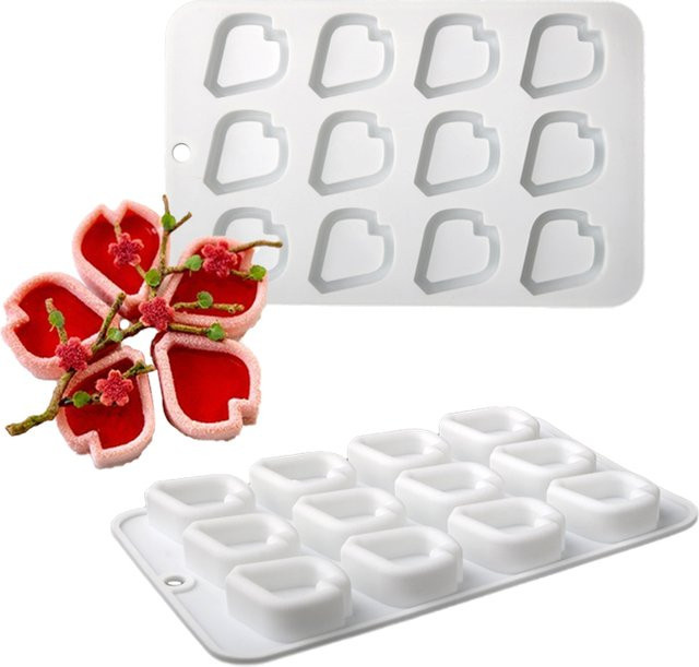 Silikon-Muffin-Form mit 12 Blütenknospen-Zellen in Weiß für Mousse und Desserts - Bild 1