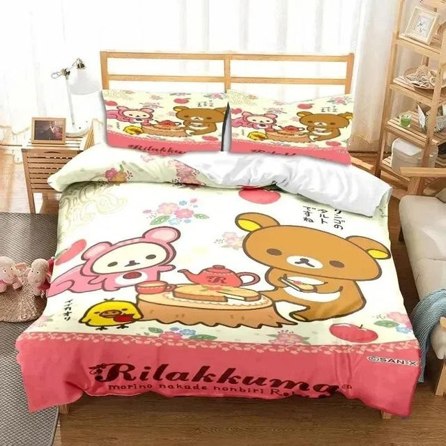 Wucifang Bags Rilakkuma Bär Bettwäsche Set mit 3D Cartoon Design, bestehend aus Bettbezug und Kissenbezug, Mehrfarbig, Breite: 70 cm, Tiefe: 133 cm - Bild 1