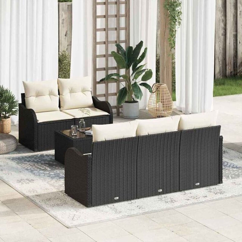 Vidaxl Garten-Sofa-Set mit 6 Kissen aus Rattan und Metall in Schwarz und Creme, B/T/H: 55 x 55 x 37 cm - Bild 1