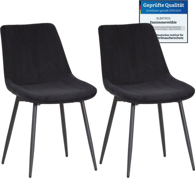 Albatros BOSA Samtstuhl Schwarz – 2er-Set Esszimmerstühle im modernen Retro-Design, gepolstert und ergonomisch - Bild 1