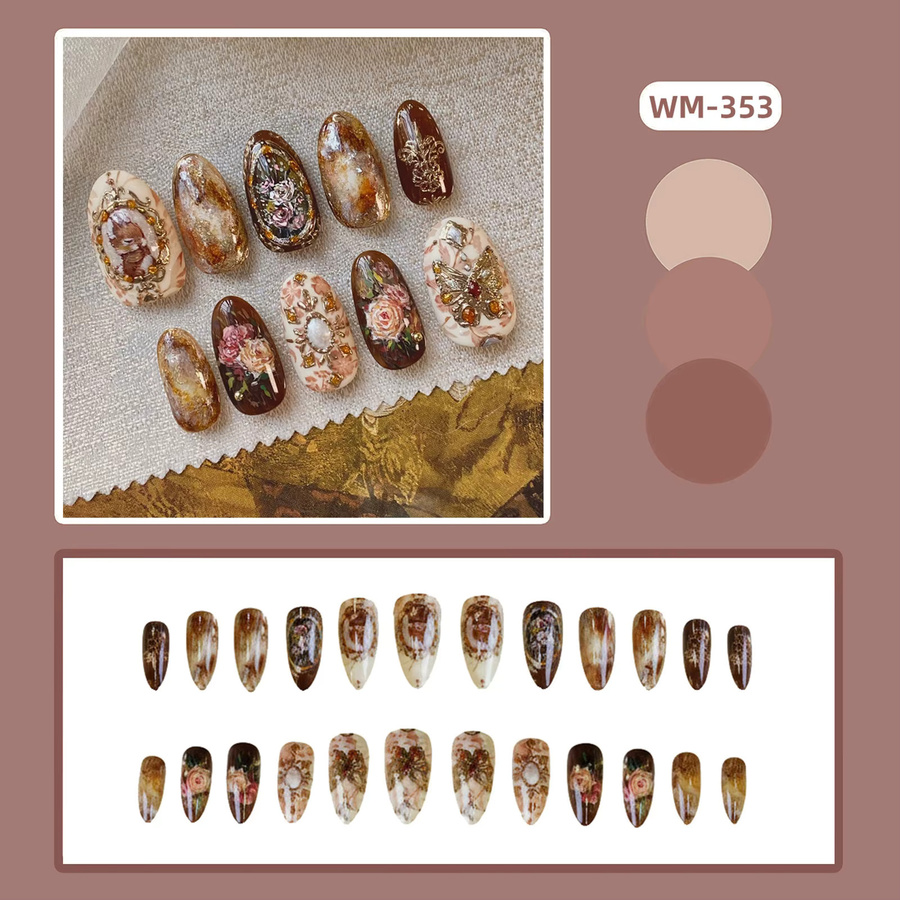 Sizzy Kunstnägel, bernsteinfarben, Blumen-Design, Mandelform, 24 Stück - Bild 2