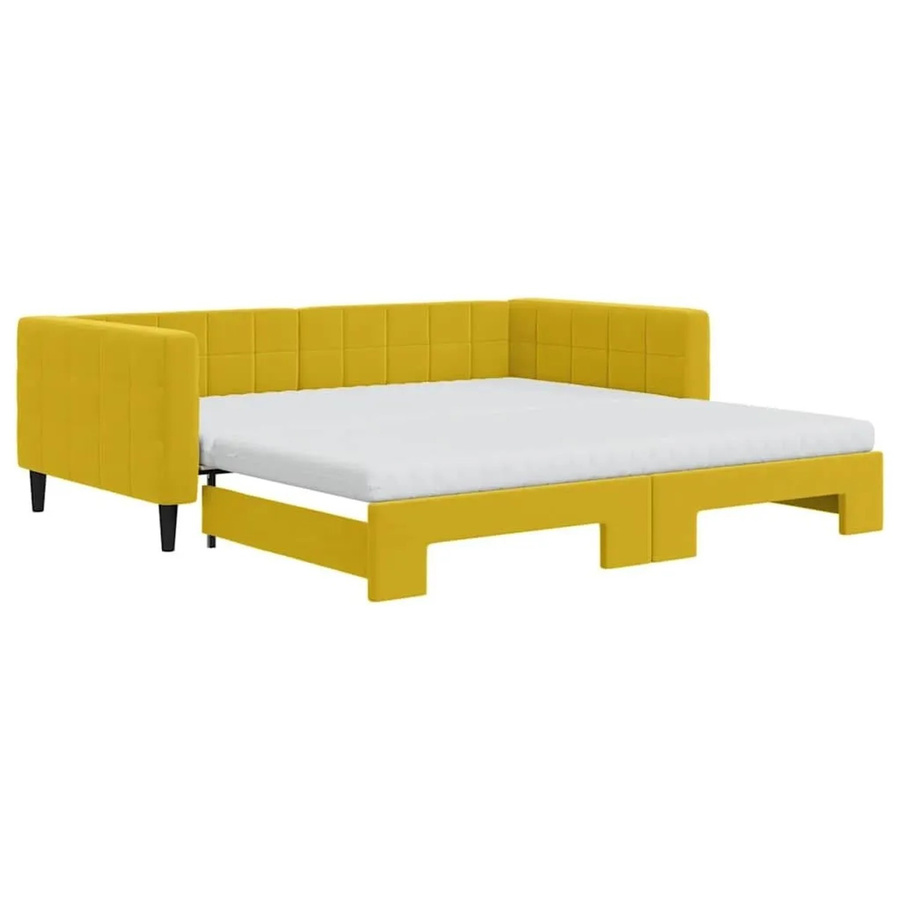 vidaXL Tagesbett ausziehbar mit Matratze in Gelb aus Samt, B/T/H: 223 x 100 x 68 cm - Bild 2