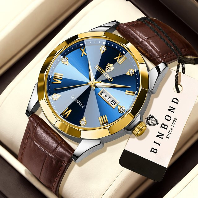 BINBOND Armbanduhr, Quarz, Leder, Blau, Herren - Bild 1