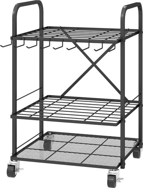 Outsunny Gartenwerkzeug-Organizer aus Metall mit 9 Haken und 40 Fächern auf Rädern, Schwarz - Bild 1