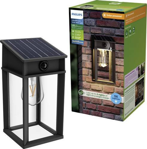 Philips Geri Solar LED Außenwandleuchte mit Bewegungsmelder und Dämmerungssensor, Schwarz - Bild 1
