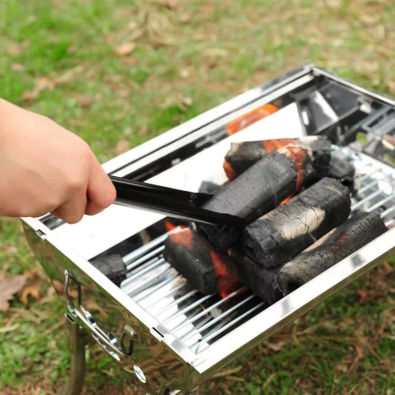 Edelstahl Grillzange und Holzkohle-Poker Set in Silber für Outdoor, Camping und Grillen - Bild 2