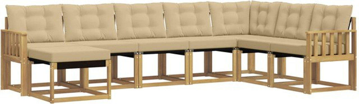vidaXL Outdoor-Sofagarnitur aus Akazie mit 8-teiligem Set und Kissen in Weiß und Beige - Bild 1