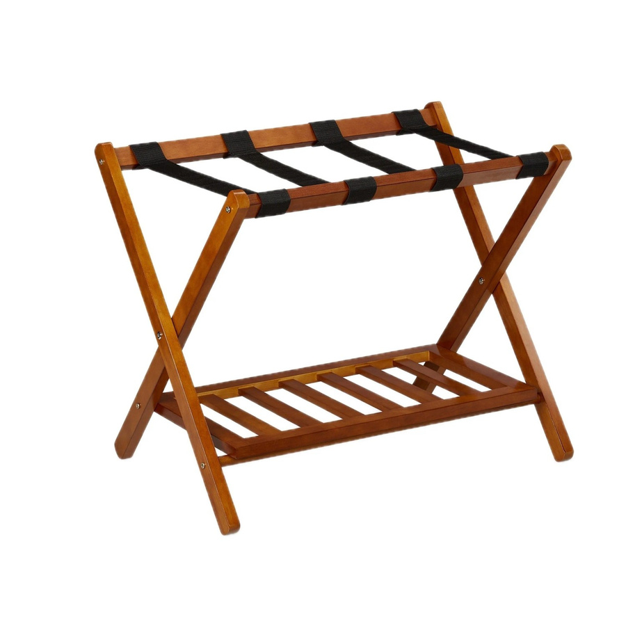 Relaxdays Kofferständer aus Holz in Natur Braun-schwarz, klappbar mit 2 Ablagen, B/T/H: 54,5 x 66 x 44,5 cm - Bild 2