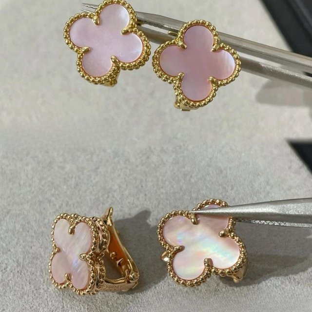 Hui Ran Ohrringe, Vierblättriges Kleeblatt, Roter Chalcedon, 18k Roségold, Damen - Bild 1