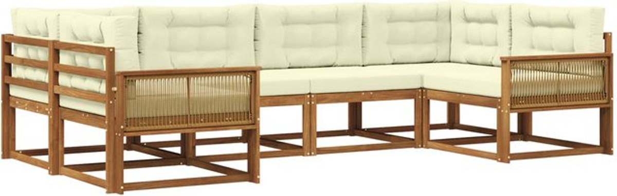 Modernes 6-teiliges Outdoor-Sofagarnitur Loungemöbel Set von vidaXL aus Akazie mit Kissen in Natur und Beige - Bild 1