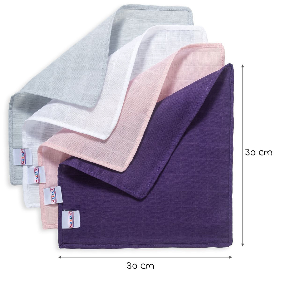 Makian Mulltuch Spucktuch Pflegetuch 4er Pack aus Baumwolle in Lila und Puder, B/B/B: 30 x 30 cm - Bild 4