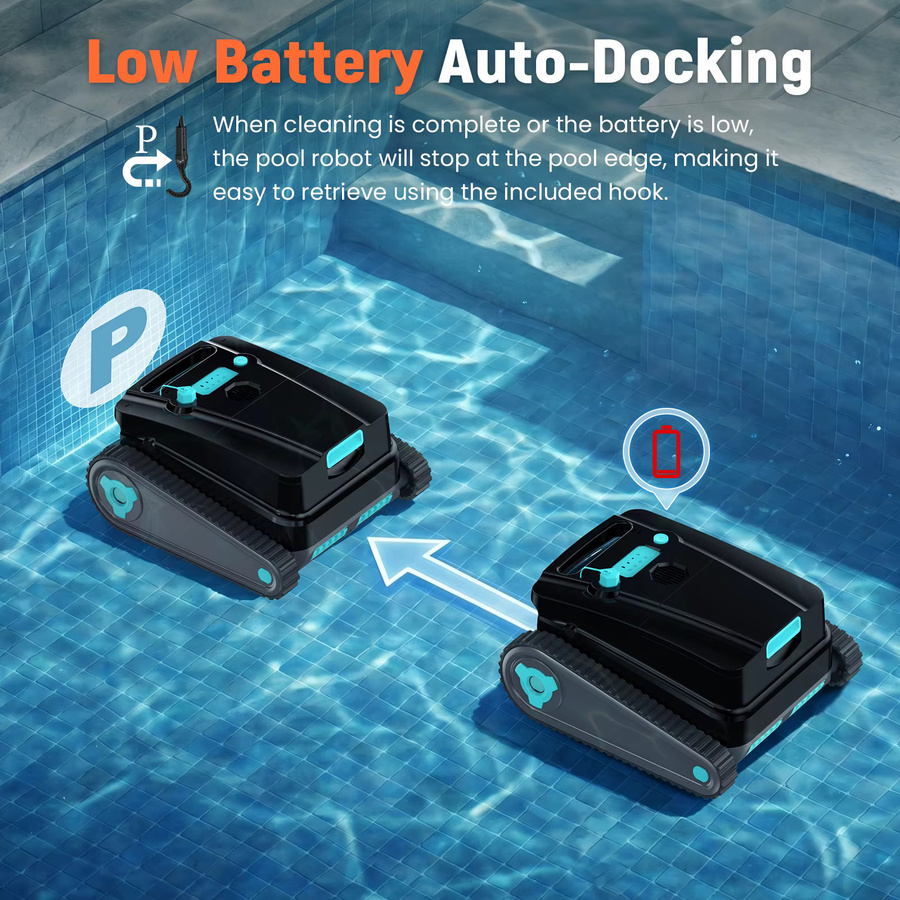 Vastorm H2 Roboter-Poolreiniger in Schwarz mit 120 Minuten Laufzeit für Wände und Wasserlinien - Bild 4