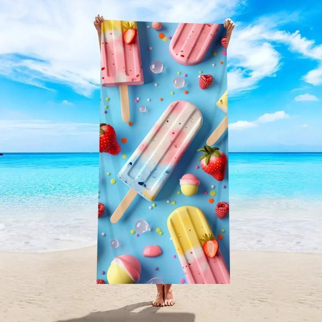 Sandfreies Strandtuch mit Eis am Stiel Motiv von JMG Household Supplies in Rosa und Blau, B/B: 70 x 140 cm - Bild 1