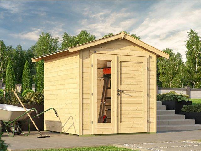 Weka Holz-Gartenhaus 224 A mit Satteldach und Doppeltür aus Massivholz in Natur - Bild 1