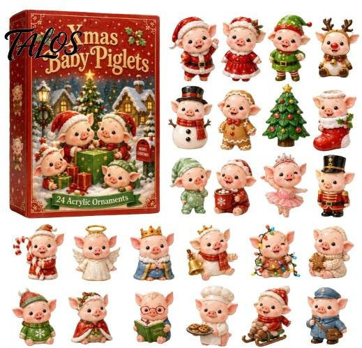 Interaktiver Weihnachtsfensterkalender Schwein Adventskalender 2026 mit 24 Acryl-Anhängern in Braun und Multicolour für Kinder - Bild 1
