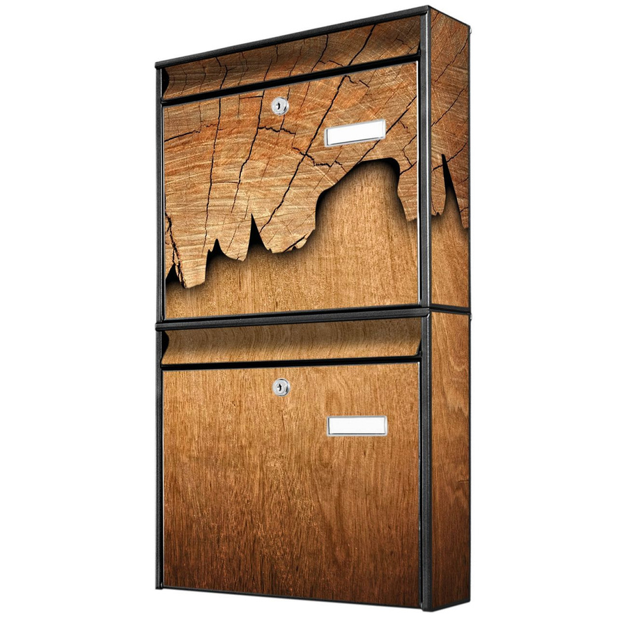 banjado Burg Wächter Briefkastenanlage für Mehrfamilienhäuser, Schwarz mit Holzmotiv, B/H/T: 36,2 x 64,5 x 10 cm - Bild 1