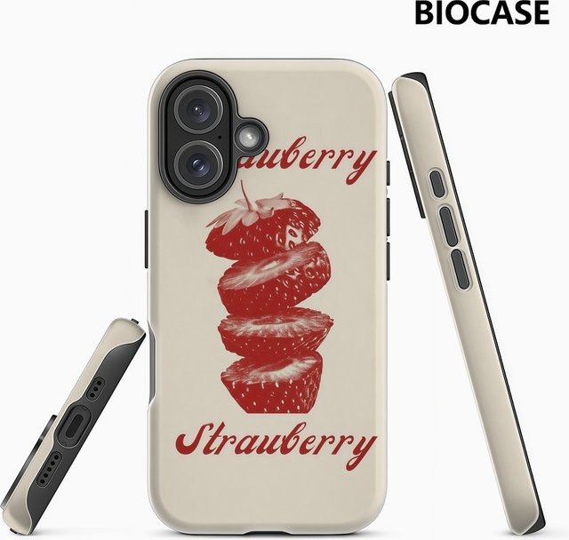 Vintage Erdbeere Handyhülle für Apple iPhone 17 16 15 14 13 12 Pro Max Plus mit doppelschichtiger Rückseite in Multicolour - Bild 1