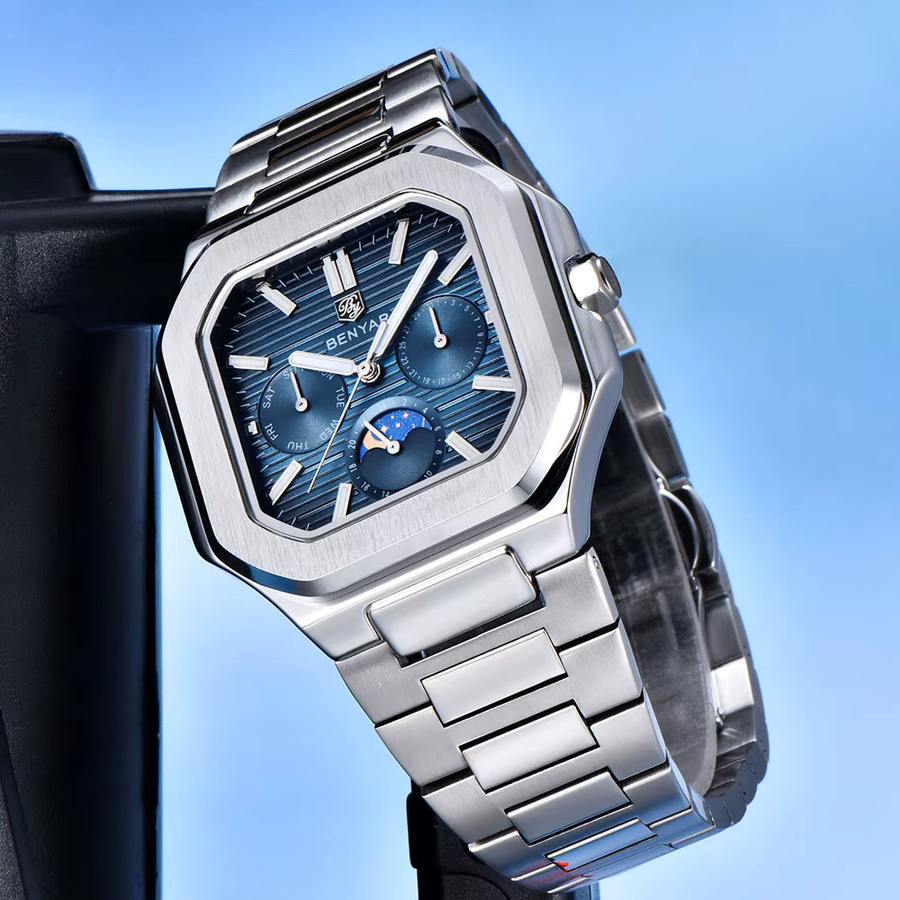BENYAR Armbanduhr Quarz, Edelstahl, 37 mm, Herren, Blau - Bild 2