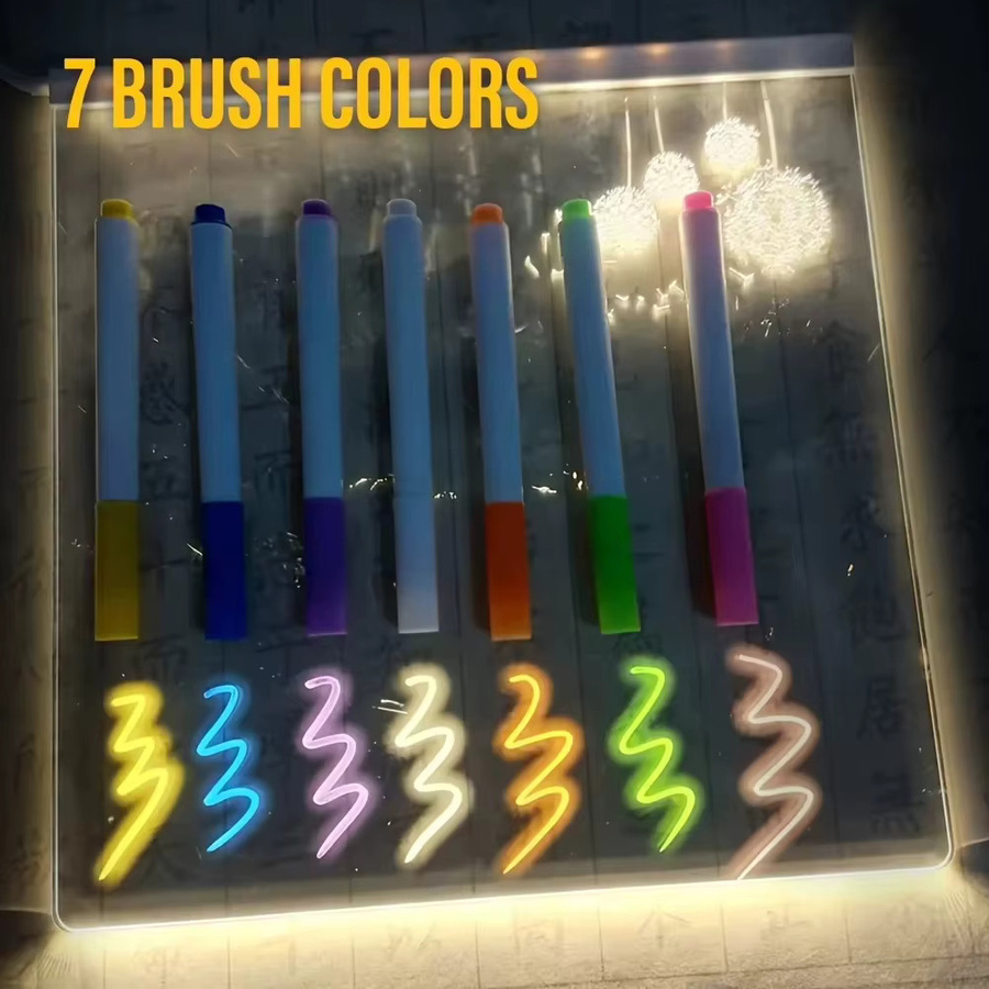 LED-Notizblock-Tafel aus Acryl mit Nachtlicht-Funktion, bunt, inklusive 7 Stiften für DIY-Zeichnungen und Malereien - Bild 4