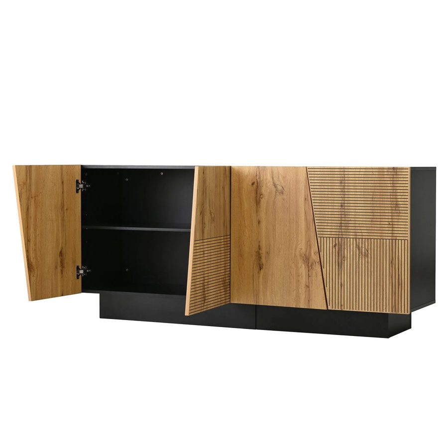 okwish Sideboard mit Stauraum und Einlegeboden in Natur, modern und geometrisch, B/T/H: 160 x 40 x 72 cm - Bild 2