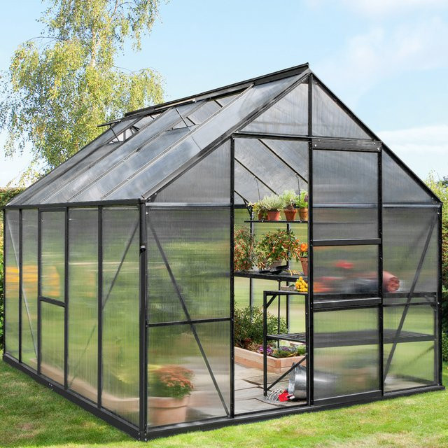 Vitavia Gewächshaus Meridian 8300 in Schwarz mit Polycarbonat-Platten und Schiebetür - Bild 1