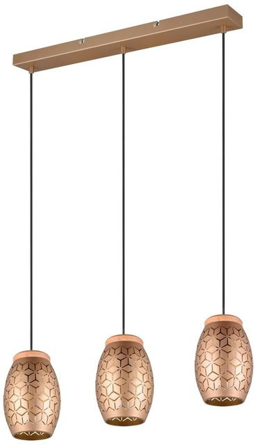 Reality Pendelleuchte Bidar 3-flammig in Gold und Coffee aus Metall und Holz mit E27 Fassung, B/H/T: 71 x 150 x 15 cm - Bild 1
