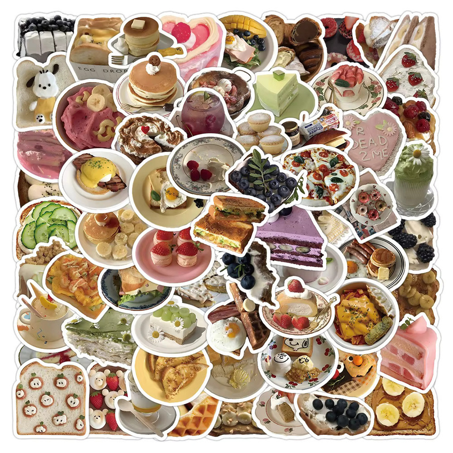 100 Stück wasserfeste Aufkleber im Influencer-Stil mit Kuchen und Dessert Motiven von BulingBulingStickers Shop in Multicolour - Bild 2