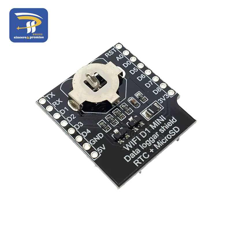 Micro SD D1 Mini Datenlogger Shield mit RTC DS1307 Uhr für Arduino und Raspberry Pi, Schwarz - Bild 2