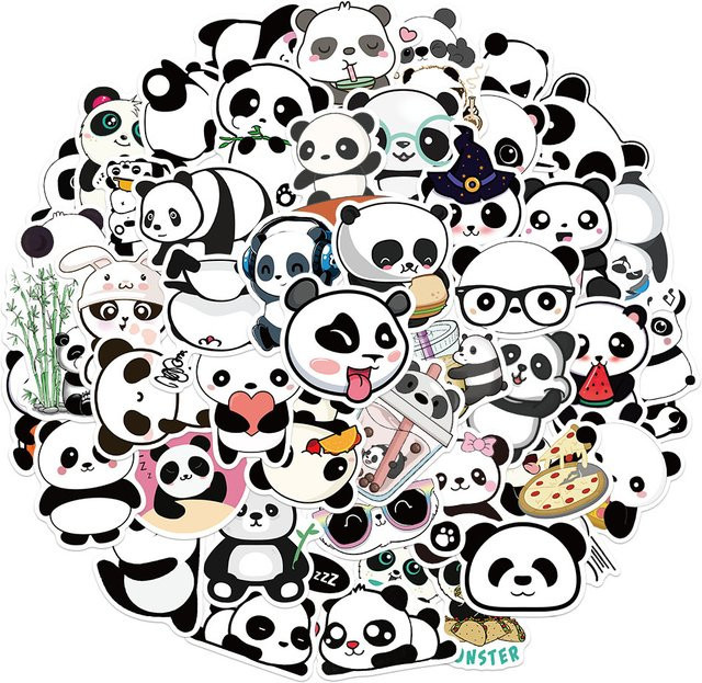50 Stück Panda Cartoon Graffiti Aufkleber wasserfest für Telefonhülle, Notebook und Desktop in Multicolour - Bild 1
