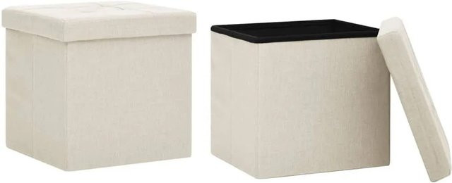 vidaXL Hocker mit Stauraum 2er Set in Cremeweiß mit Leinenoptik B/T/H: 38 x 38 x 38 cm - Bild 1