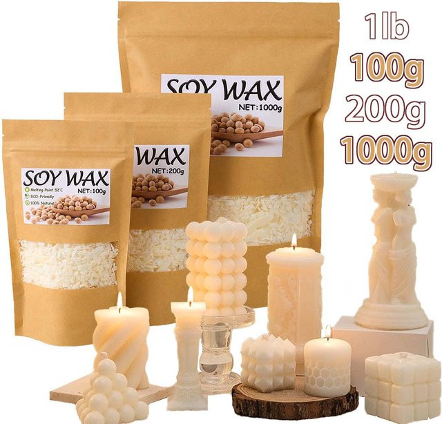 UDOCOOL Sojawachs Set für die Kerzenherstellung, weiß, 100 g - Bild 1