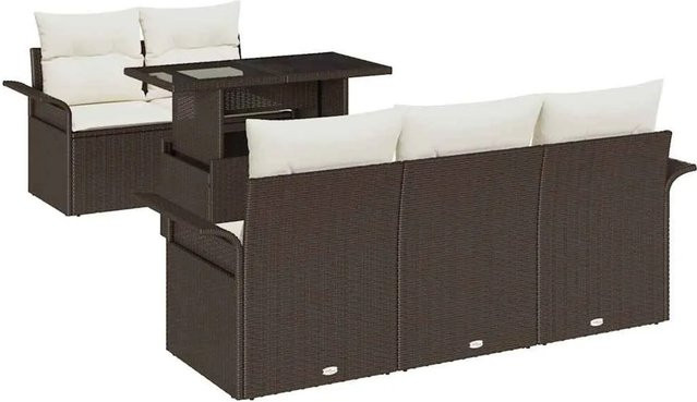 vidaXL Garten-Sofa-Set aus Polyrattan in Braun mit Kissen und integriertem Stauraum, 6-teilig - Bild 1